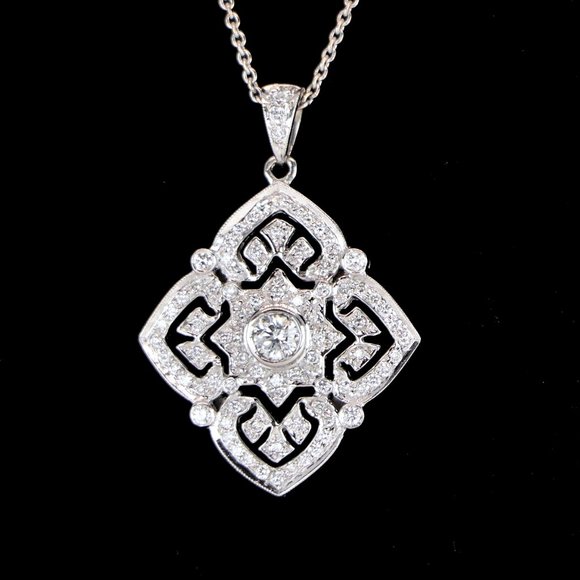 18891 Diamond Pendant 14K White Gold 0.80ct Round Quatrefoil Clover Shape 18" - Picture 2 of 5